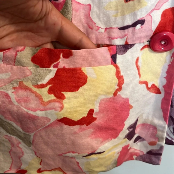 ☀️Maggie Barnes women blazer 0X 14 16 floral linen blend hip  length 3/4 sleeves - Picture 4 of 7